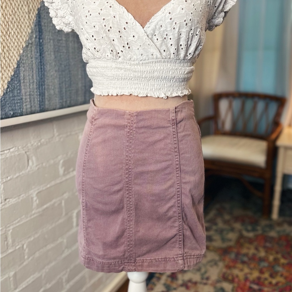 Free People Lavender Paneled Denim Mini Skirt